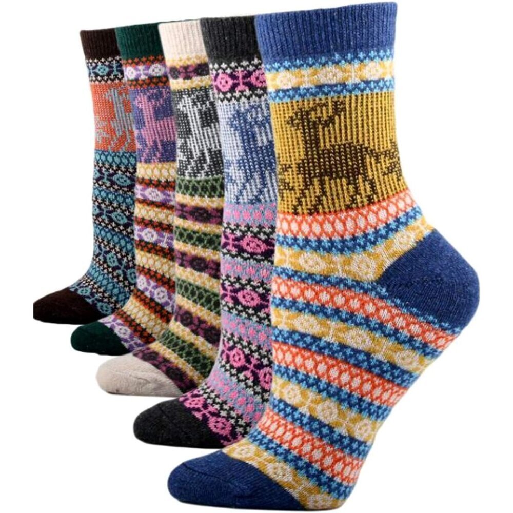 YZKKE 5Pack Womens Q-9 Vintage Winter Soft Warm Thick Cold Knit Wool Crew Sock